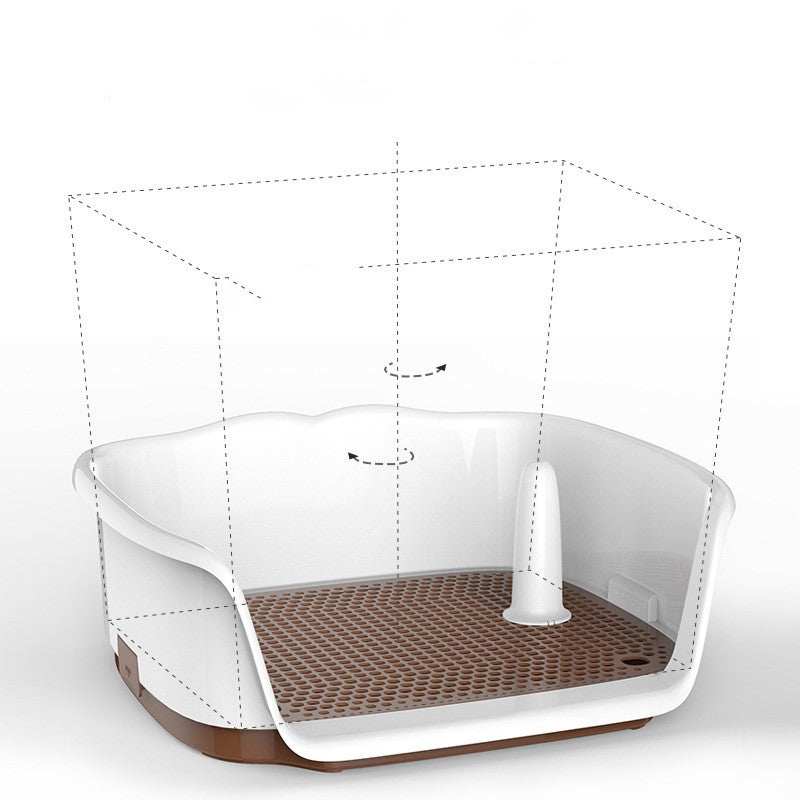 Dog Toilet Bedpan with a white detachable fence, brown base and perforated brown drainage grate