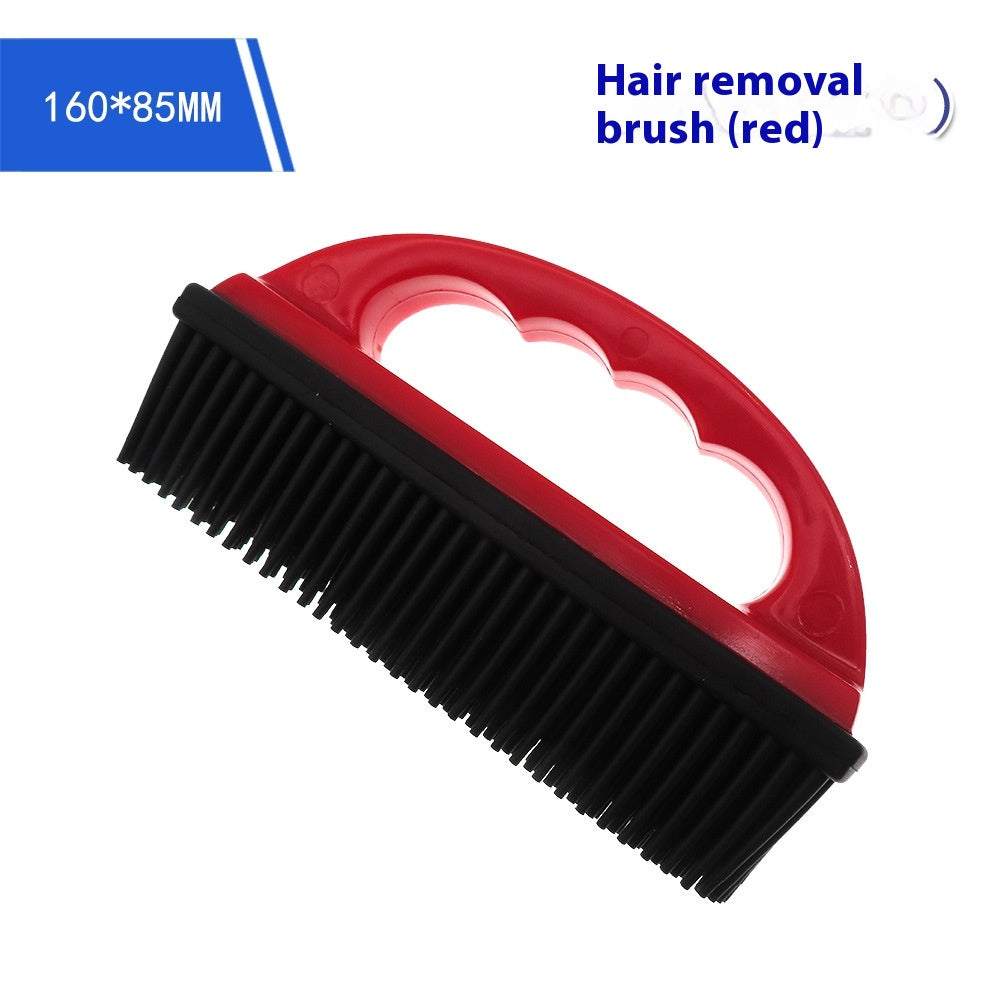 Multifunctional Pet Grooming Brush with a red molded handle and dense black bristles for removing pet hair