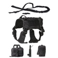 Outdoor Dog Vest in black rugged fabric with adjustable straps, padded chest panel, and detachable side utility pouches