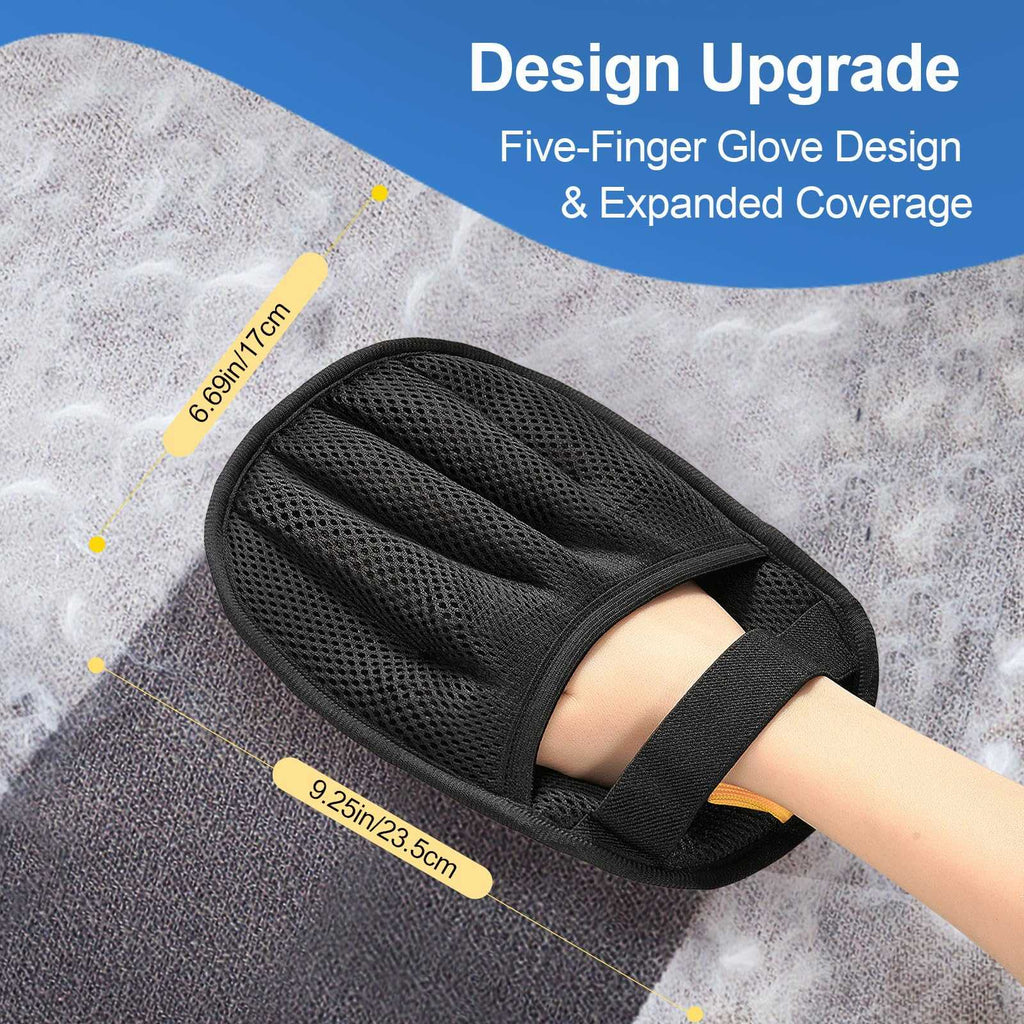 Pet Grooming & Cleaning Glove in black breathable mesh with a five-finger design and adjustable wrist strap