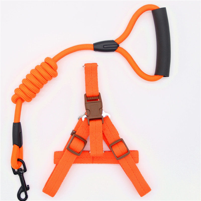 Pet Supplies Simple Dog Leash with bright orange nylon rope, black padded handle and matching adjustable harness