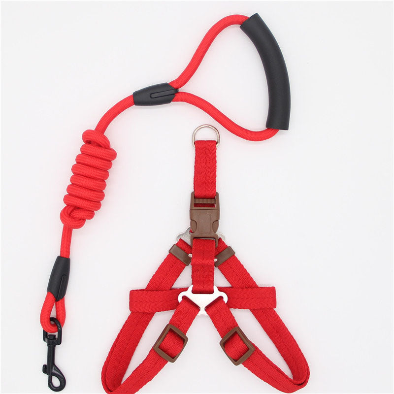 Pet Supplies Simple Dog Leash with bright red nylon lead and matching adjustable harness, black handle and clips