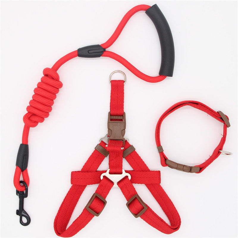 Pet Supplies Simple Dog Leash set in bright red nylon, featuring a coiled lead, padded black handle, harness and collar