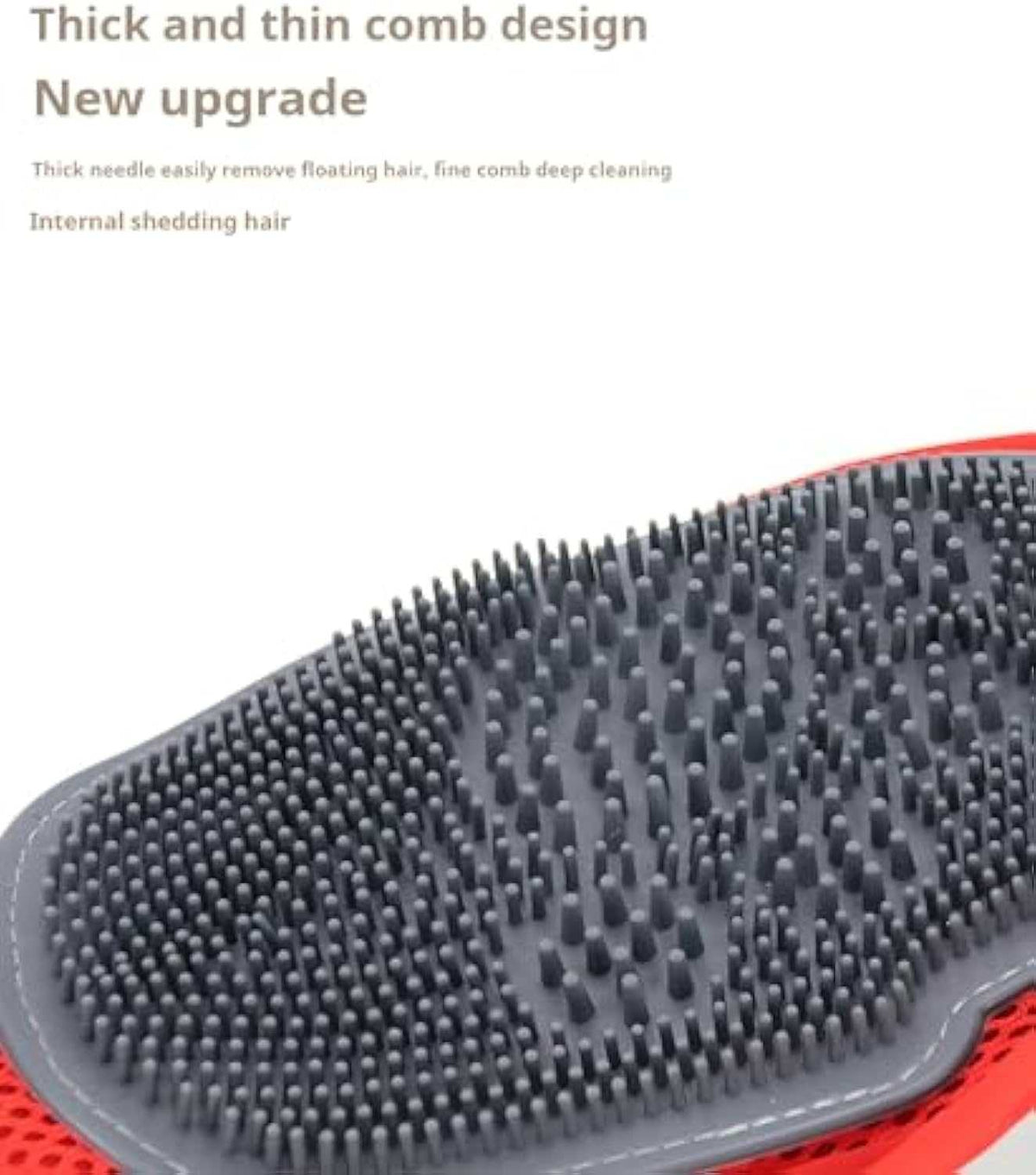 Pet Wash & Hair Removal Mitt with a gray rubber grooming surface, dense short and long bristles, and red edging