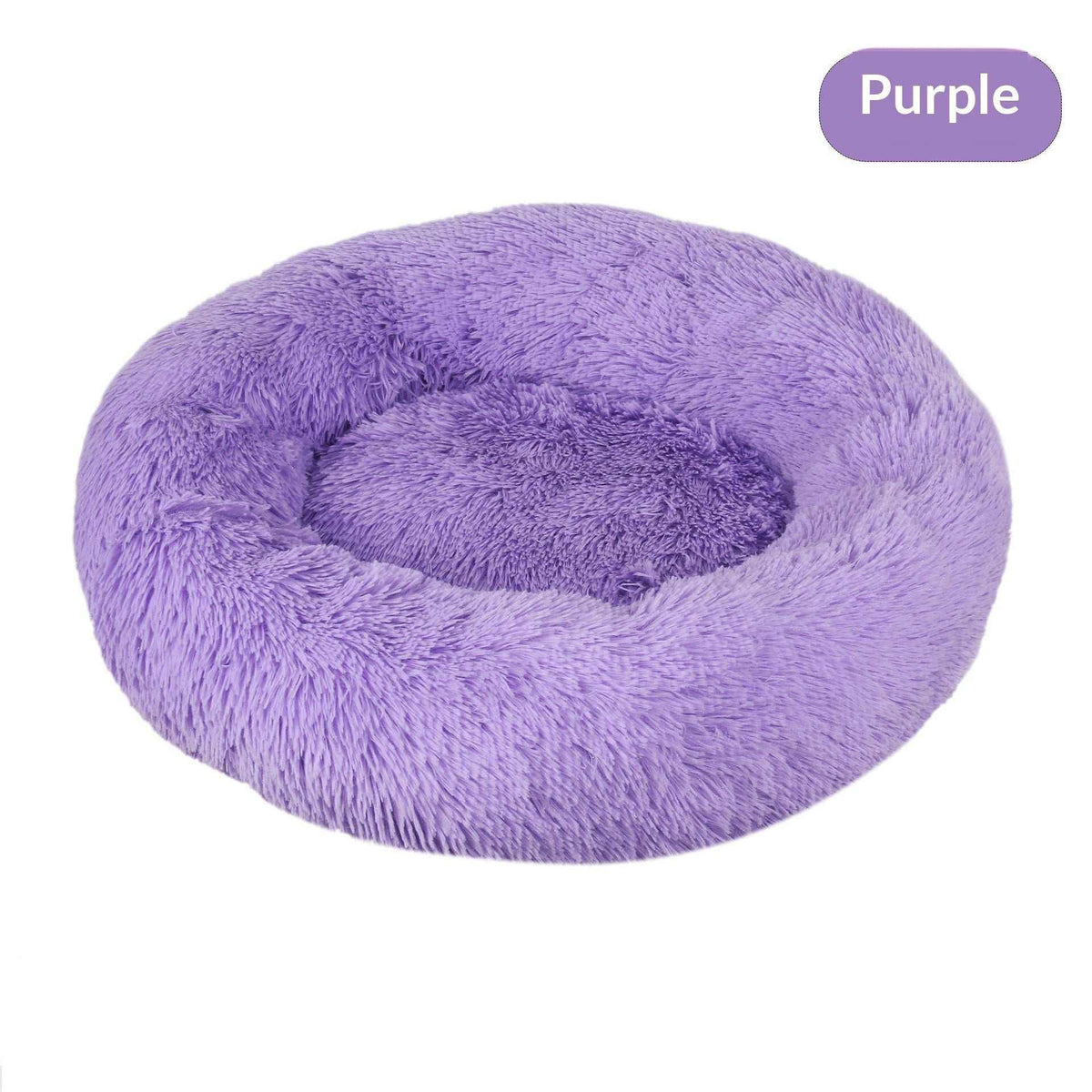 Removable And Washable Dog Bed in lavender-purple plush, featuring a round raised bolster rim and cushioned center.