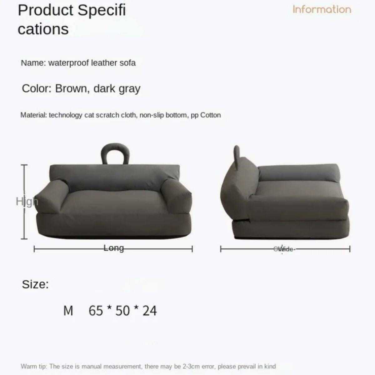 Removable & Washable Pet Bed upholstered in dark gray fabric with padded bolsters, a cushioned seat, and top loop
