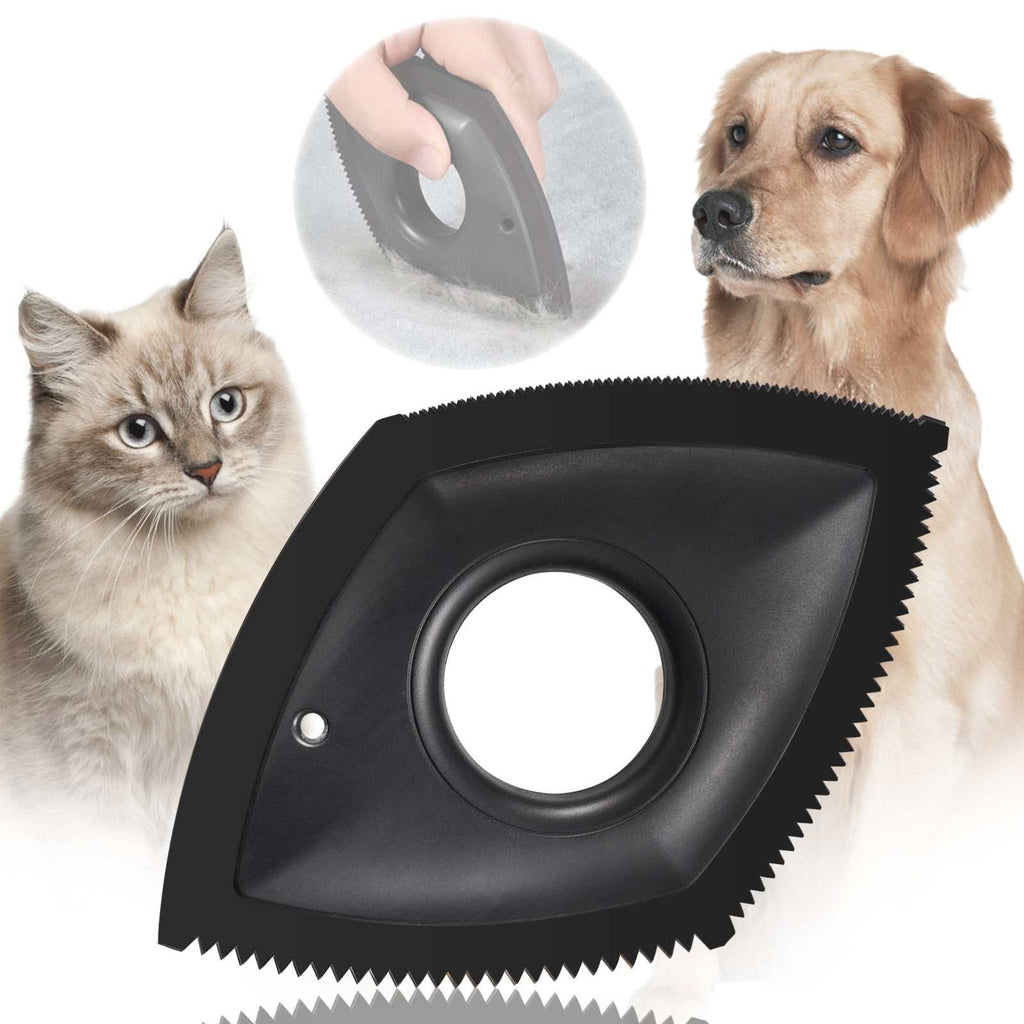 Reusable Pet Hair Remover in black with a circular finger grip and ridged edges for lifting pet fur