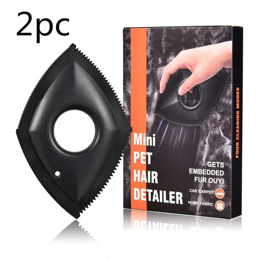 Reusable Pet Hair Remover set with two black diamond-shaped rubber tools, round center openings and serrated edges