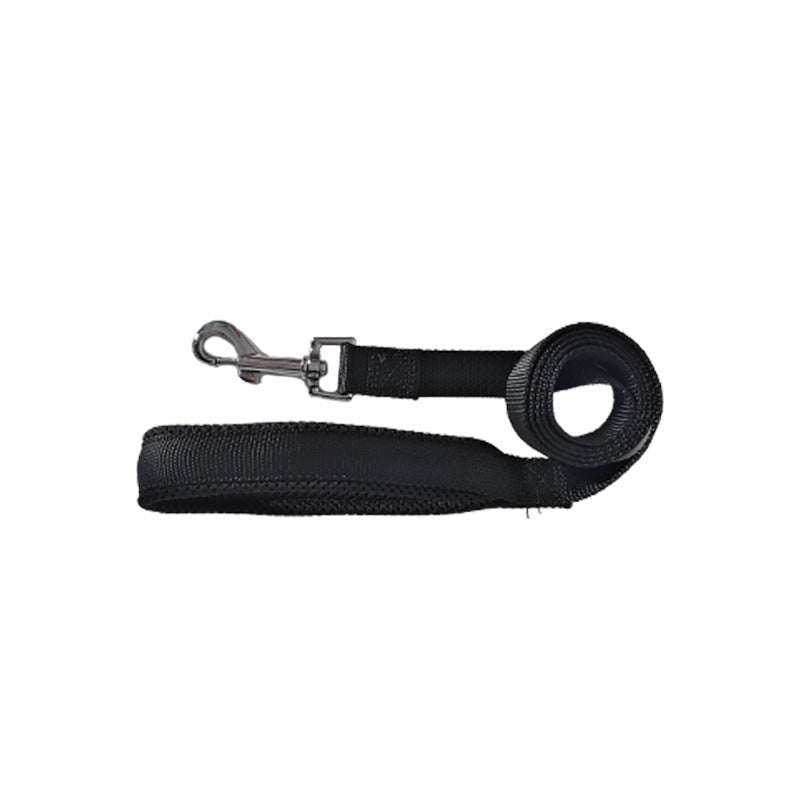 Vest-style Dog Leash in black woven polyester with a padded grip loop and silver metal snap hook