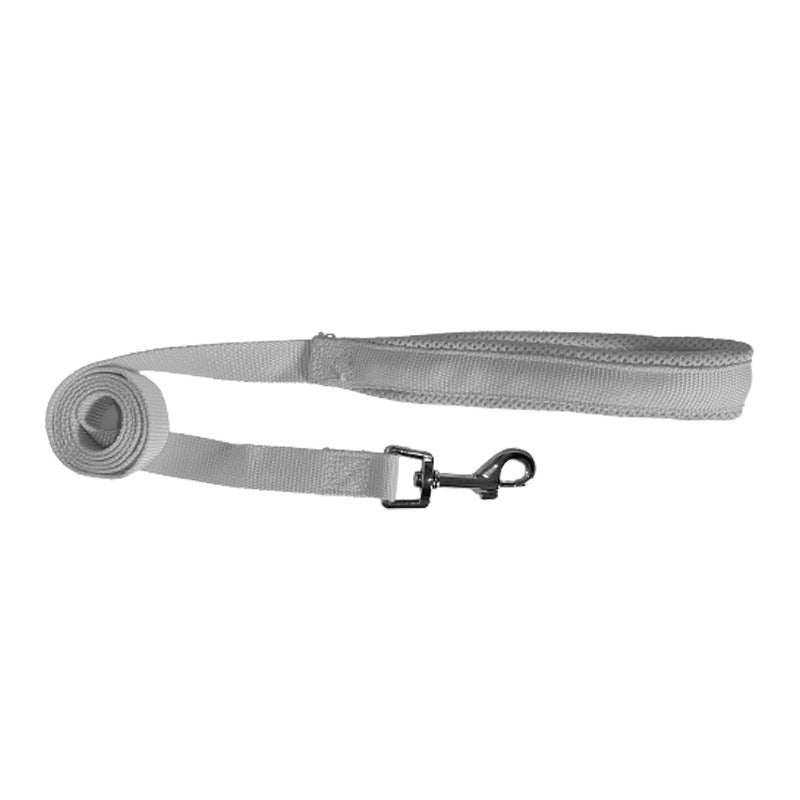 Vest-style Dog Leash in gray woven polyester with a padded loop handle and black metal snap hook